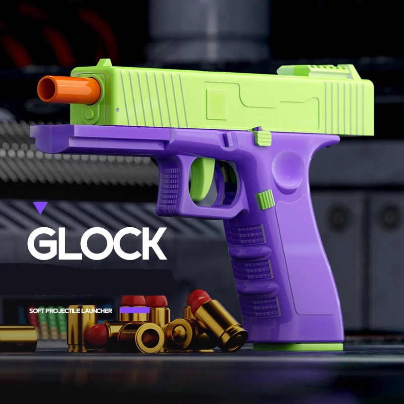 Children's 2024 Toy Guns Glock Carrot Gun Pistol Eject Shells Soft Bullet Gun Outdoor Decompression Toy 3