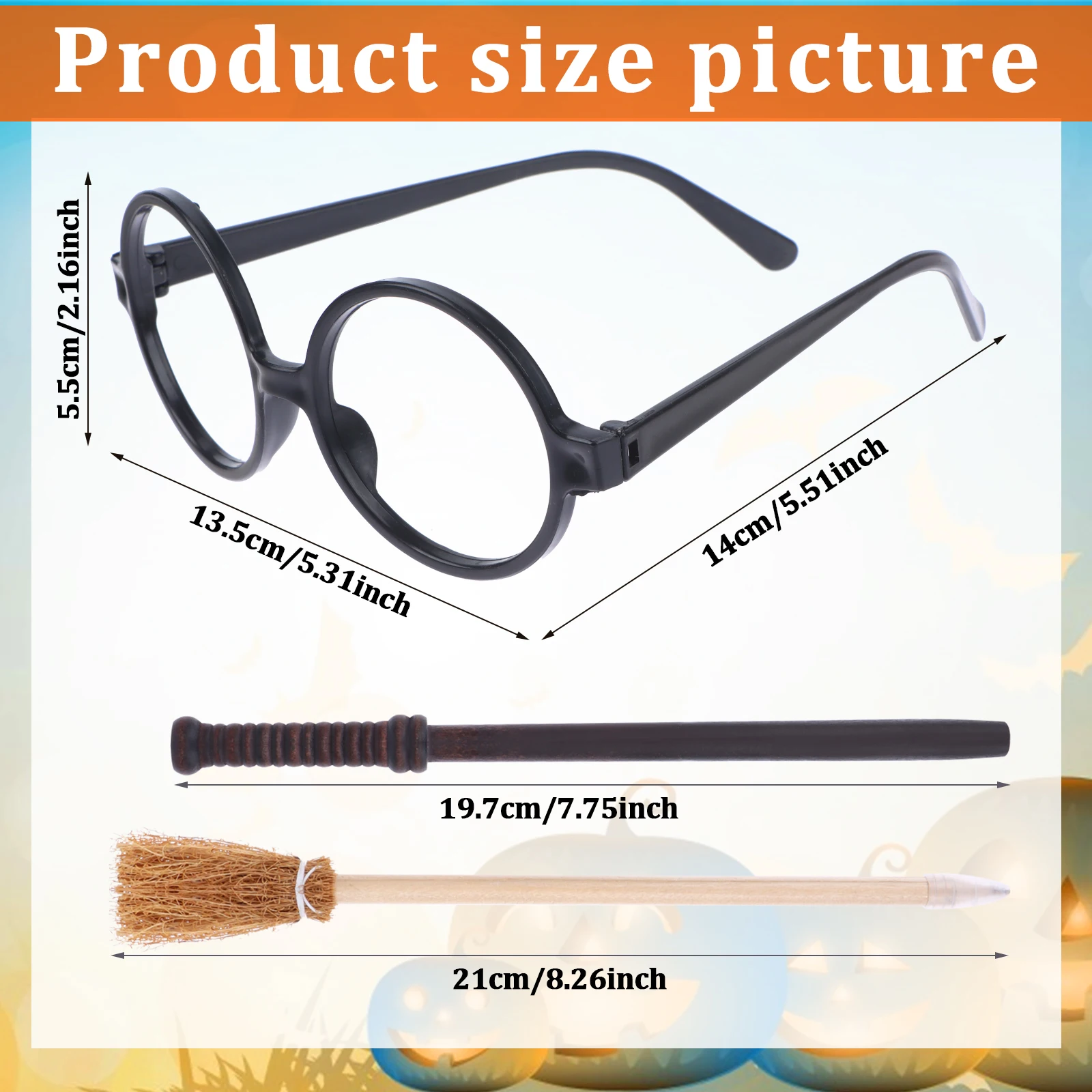 

Wizard Wand Pencils Broom Pencil and Black Round Glasses Frame Wizard