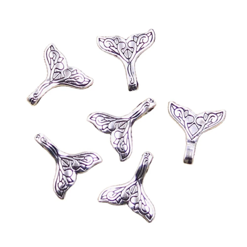 고래 꼬리 부적 DIY 수제 실버 컬러 펜던트, 티베트 찾기 쥬얼리 제작, 15x13mm, 30 개