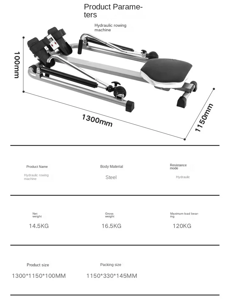 Rowing Machine Home Fitness Training Hydraulic Foldable Paddles Silent Resistance Small Rowing Boat Mobile Phone Holder