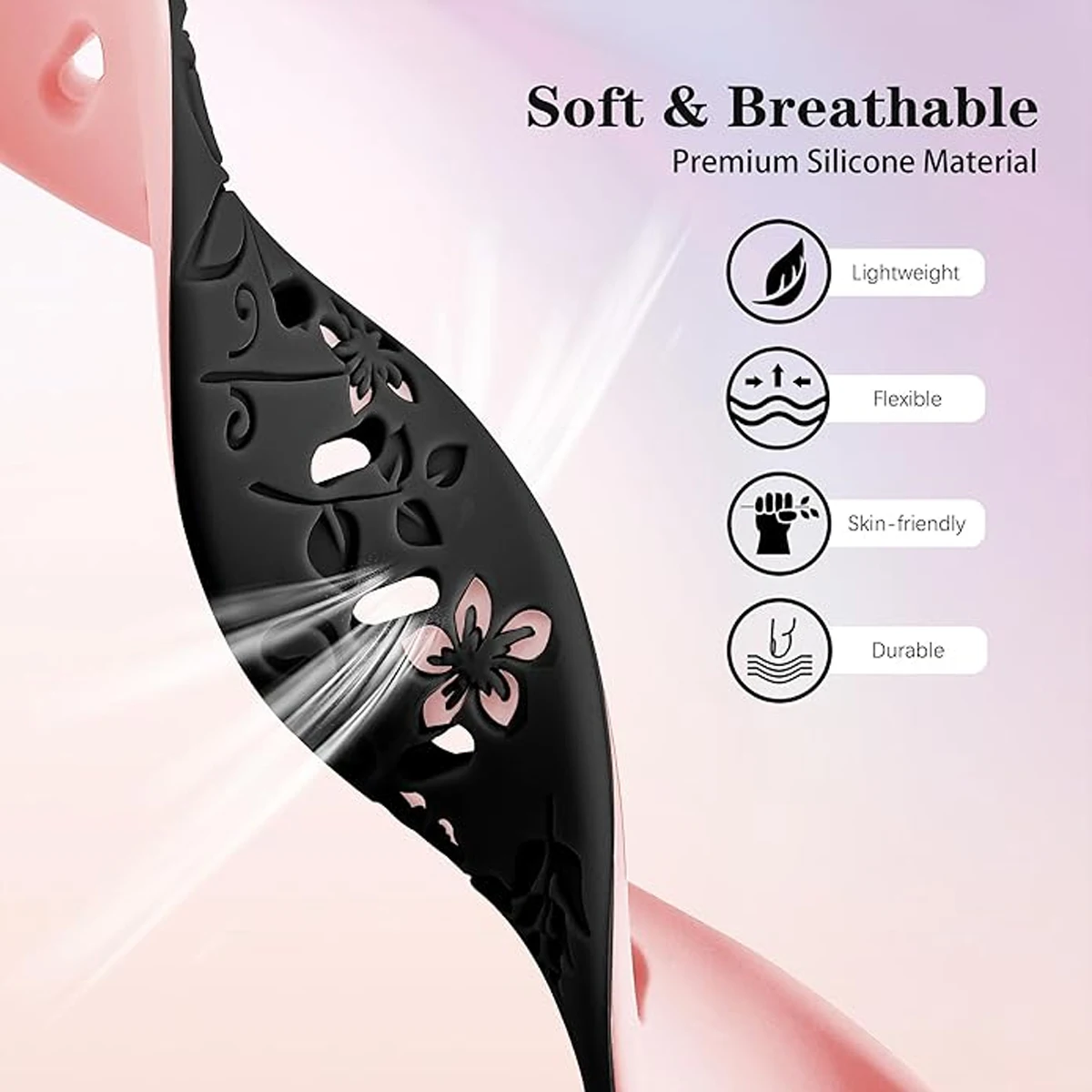 Silicone Flower 3D Engraved Breathable Bracelet Watchband