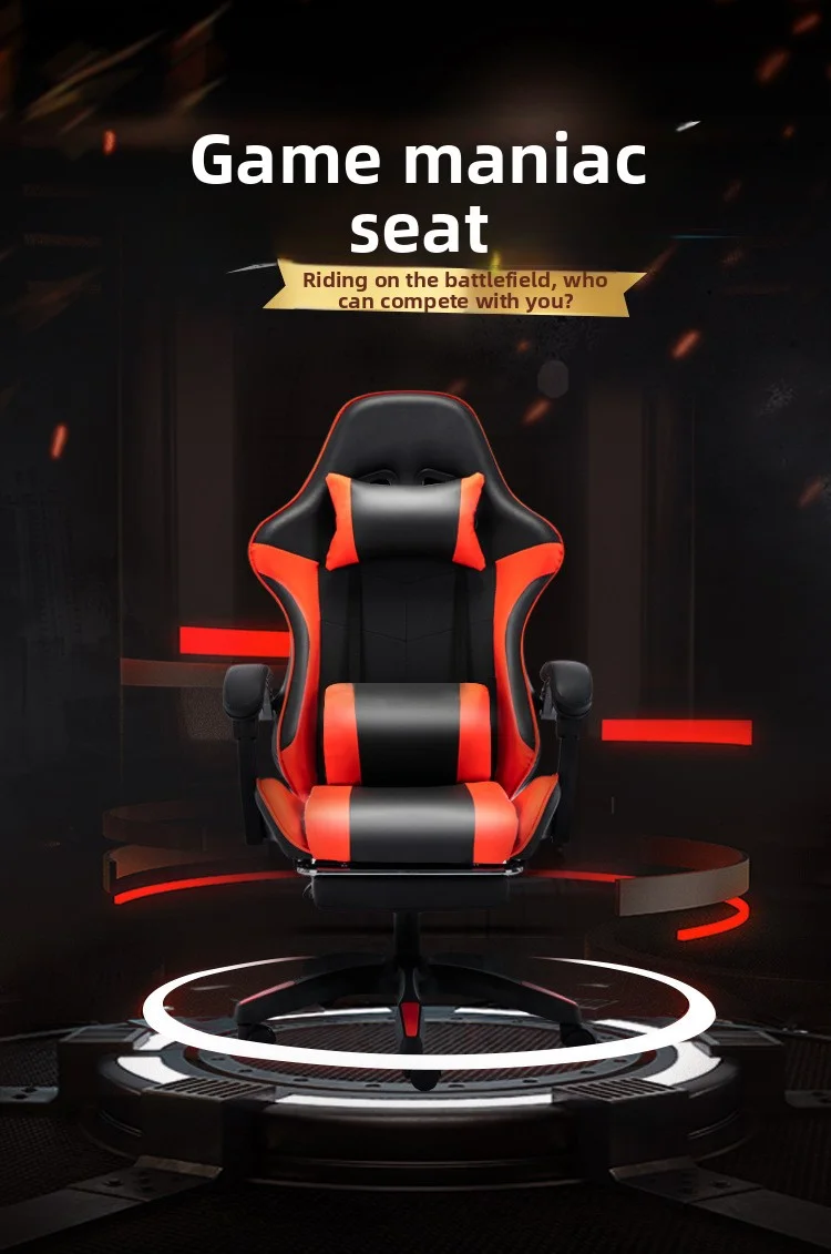 Gaming chair with lumbar soft pillow support and adjustable height footrest, an ergonomic computer gaming chair. view 2