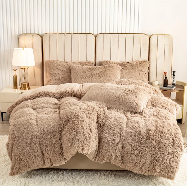 3-Piece Faux Fur Velvet Duvet Cover Set - Soft, Warm, Plush Bedding with Solid Color Design, 1 Duvet Cover and 1/2 Pillowcase, W S08cbcef96d7f45b5bda1d54adb8ec89be