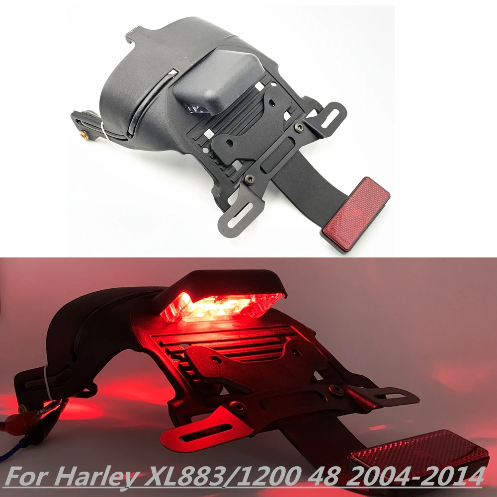 할리 스포스터 XL 883 1200 48 2004-2019 오토바이 리어 펜더 번호판 브래킷 홀더 LED 테일 라이트 브레이크 램프 포함