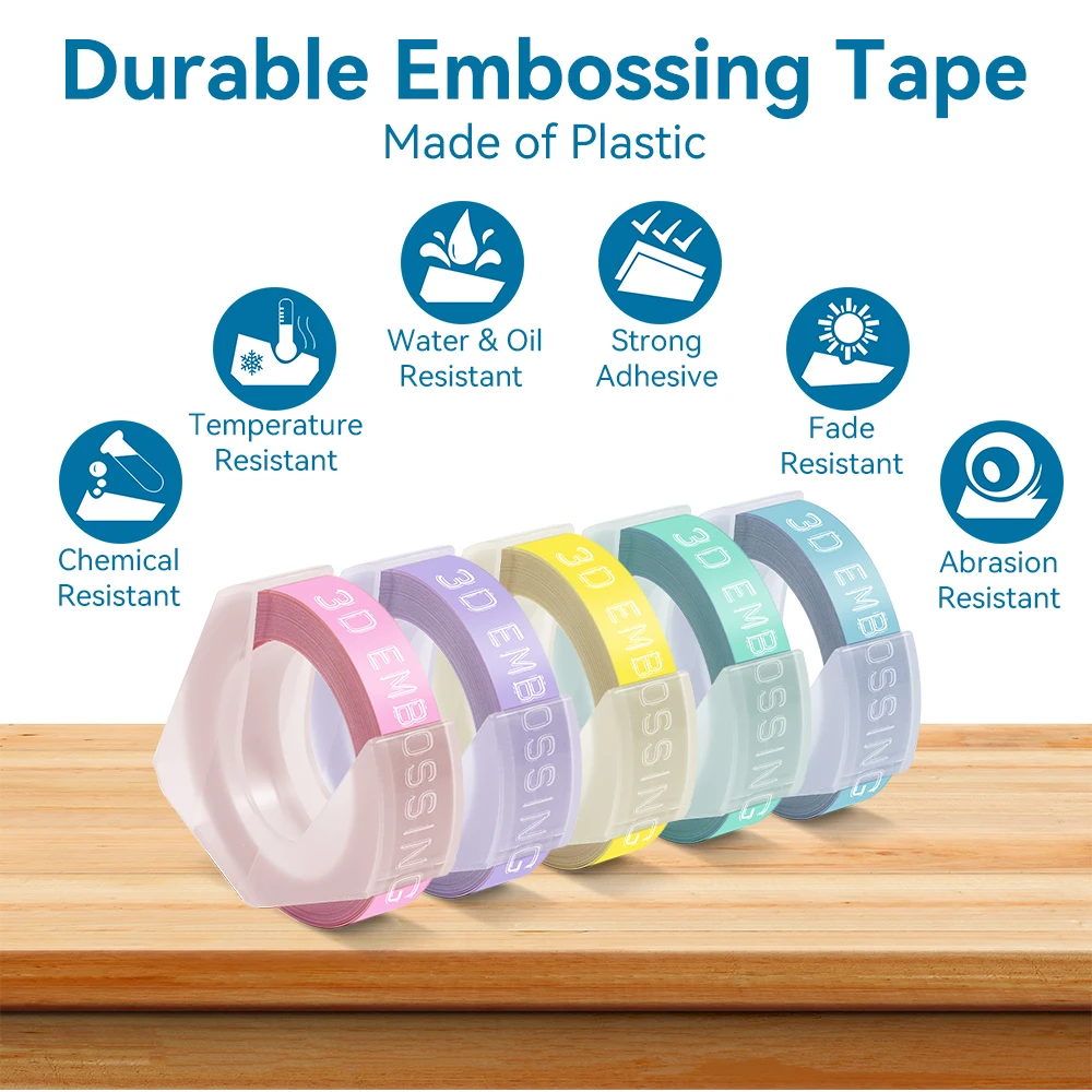 5 팩 혼합 색상 3D 엠보싱 PVC 라벨 테이프 9mm 호환 Dymo 수동 라벨 메이커 Motex E101 1610 1880 12965 라벨 프린터