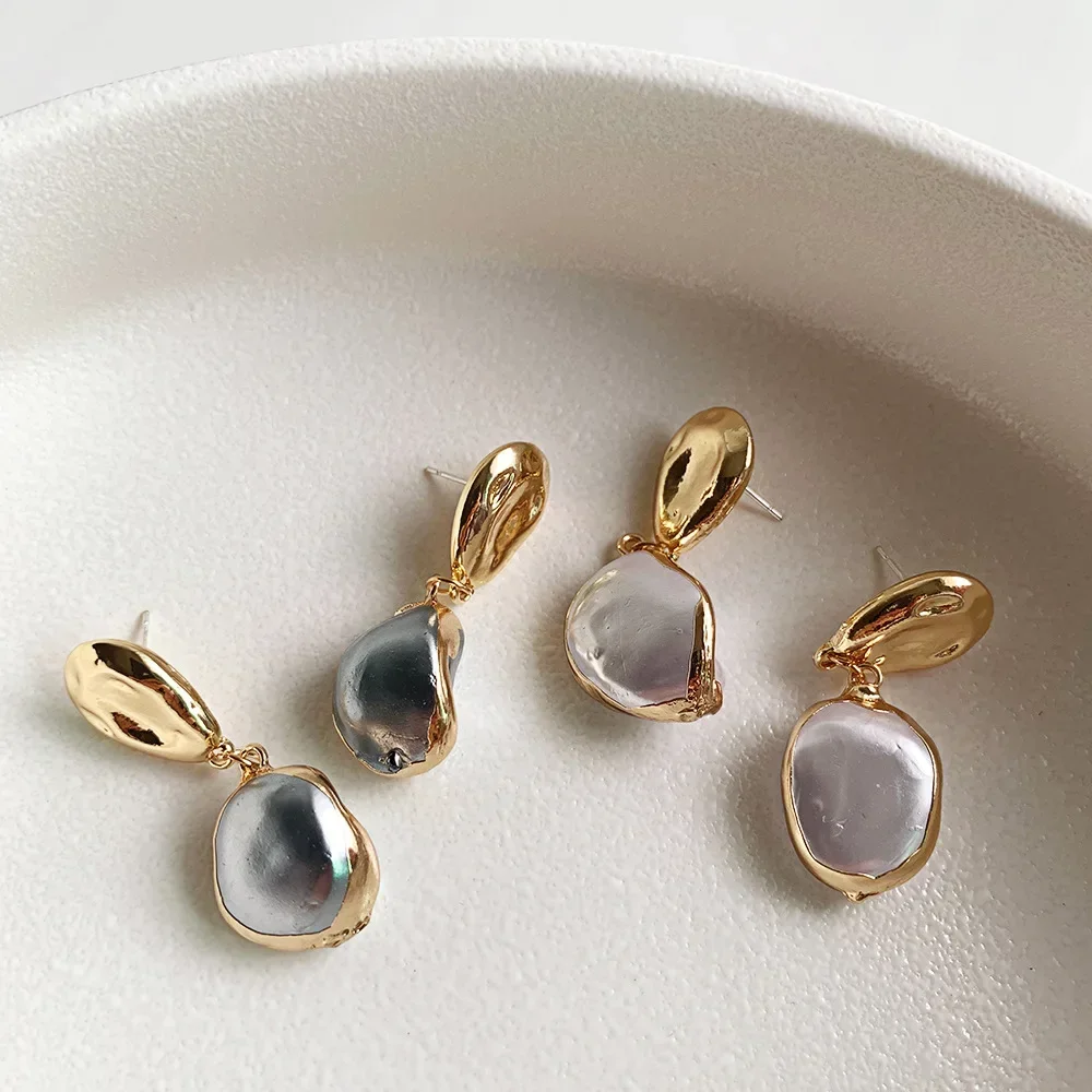 Minar Unique Design Irregular Baroque Pearl Long Drop Earrings for Women Gold Color Metal Geometric Dangle DEarrings Oorbellen hoop earrings