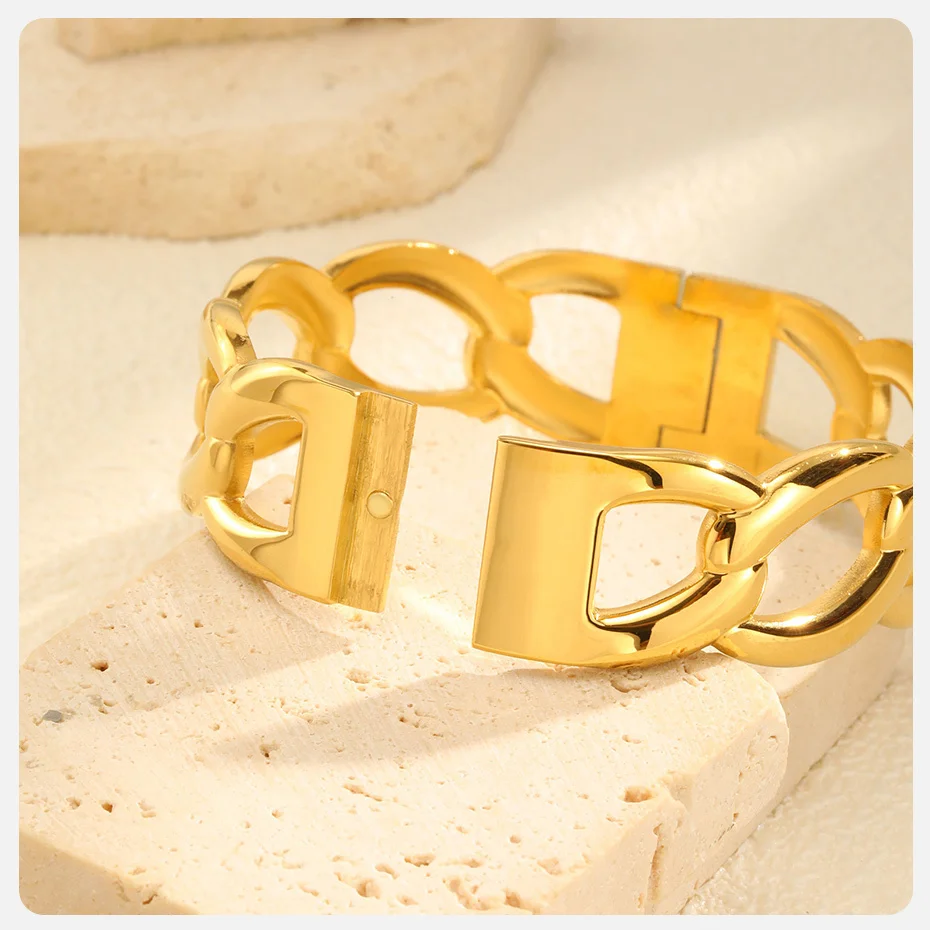 Vnox Romantische Zirkon Manschette Armband Für Frauen Geometrische Mode Dame Schmuck Edelstahl Armreifen Party Gold Farbe Nie Verblassen – Detail 12