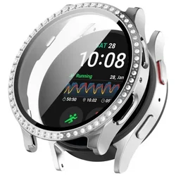 Elegant Diamond Bling Case with Tempered Glass Screen Protector for Watch 5-4 40mm (Silver)