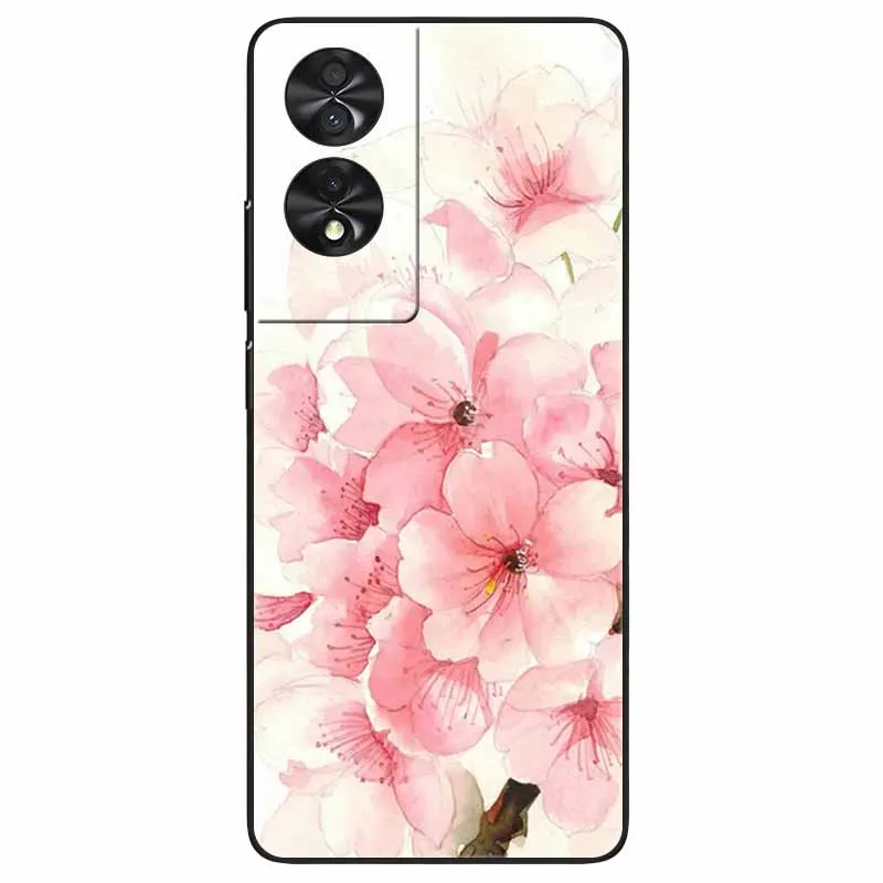 Floral Silicone Soft TPU Phone Cover with Black Bumper