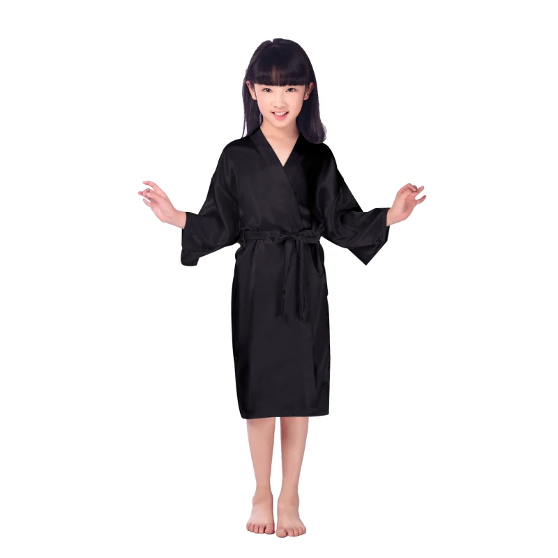 Child Bathrobe Girls Silky Satin Robes Children Pure Kimono Dressing Gown Bridal Lingerie Sleepwear for Wedding Spa Birthday Party