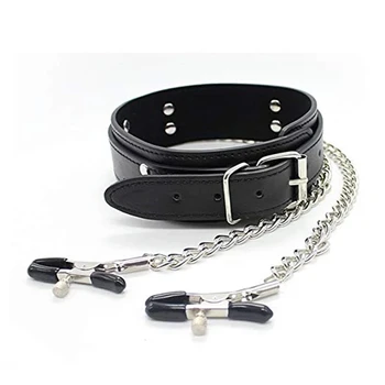 Leather Choker Collar with Nipples Breast Clamp Clip Chain Slave BDSM Sex Toys for Woman Couple Sex Tools Couples Adult Games 5