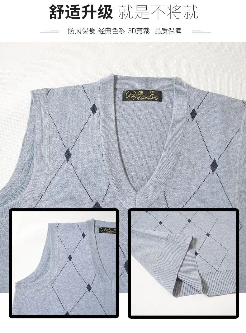 Description Picture 2 of itemTop Grade New Autum Winter Fashion Brand Designer Sweater Vest Knit Men Pullover V Neck Sleeveless Casual Men's Clothing A97