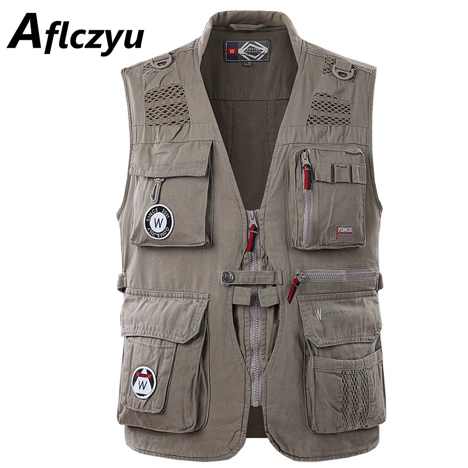 Cargo Vests Men Sleeveless Jacket Fashion Casual Multi Pocket Fishing Vest Male covrlge men s vest color woven jacquard casual thickened wool undershirt autumn knitted shoulder sleeveless sweater male mzb017