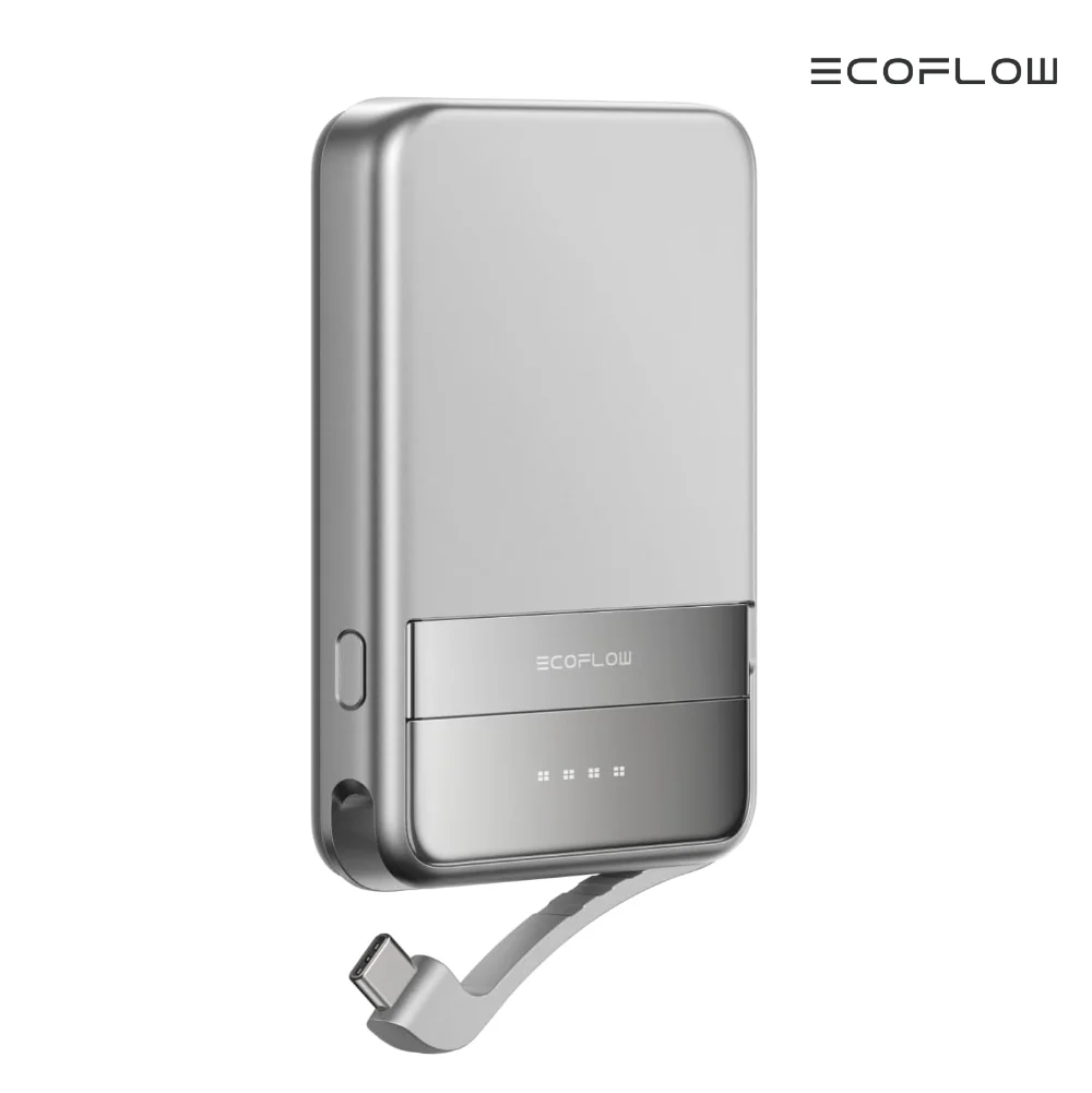 Everything Is Solar ECOFLOW Rapid Power Bank Wireless 5000mAh Qi2 Certified Ultra-Fast Magnetic Portable Charger with Stand & Built-in USB-C Cables - Image 1