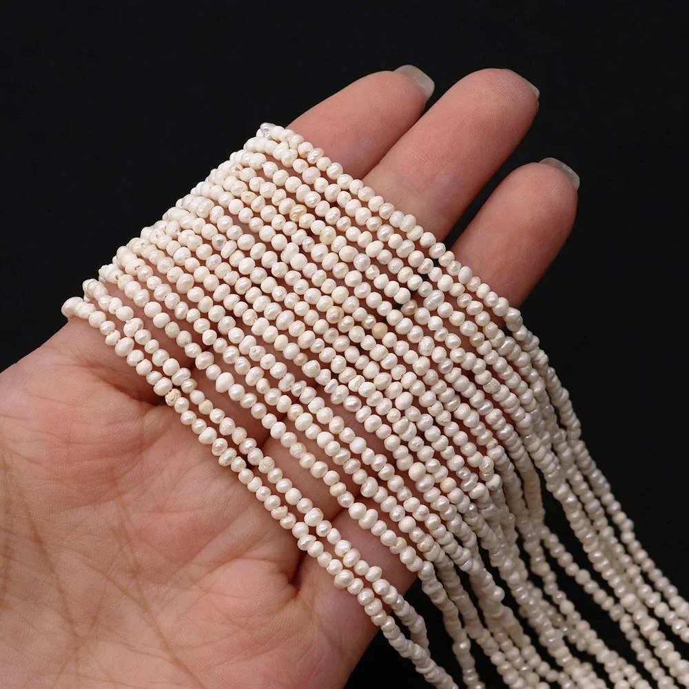 1strand 3-4mm Natural Freshwater Pearl Loose Beads Irregular Round Shaped Matte Beads White Color DIY  Making Necklace Bracelets