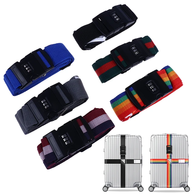 Alça de bagagem, cinto ajustável para mala de viagem, com fivela de  bloqueio de senha, para segurança de bagagem de aeroporto (fita preta e  vermelha)