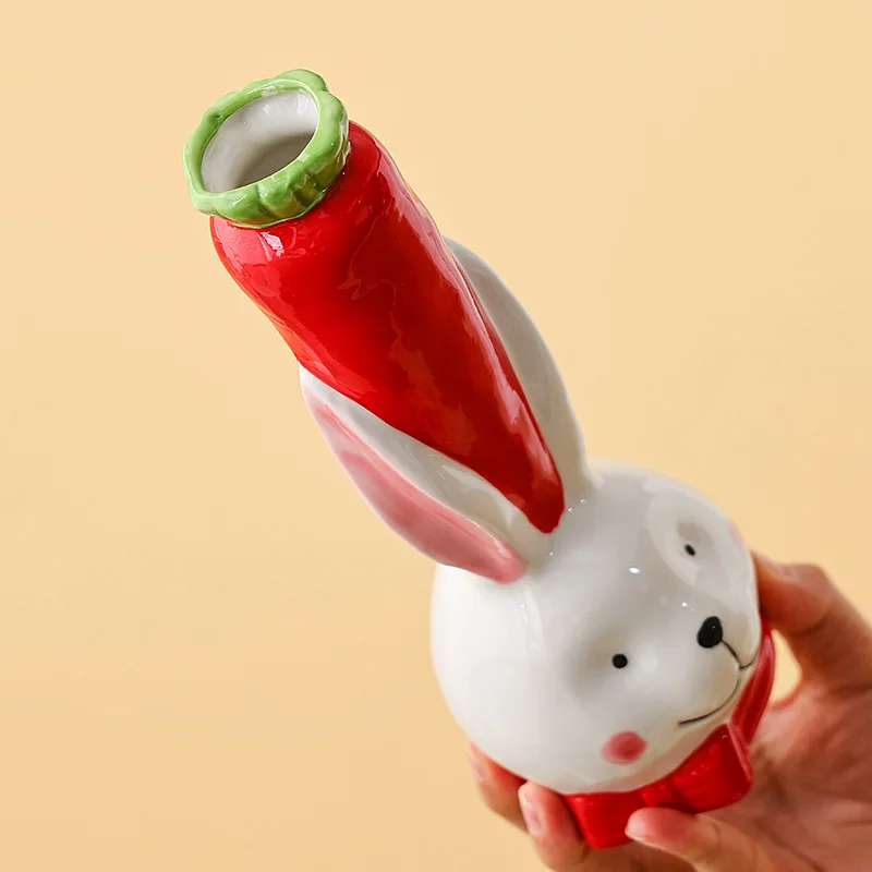 Creative cartoon rabbit carrot shape ceramic vase, pastoral style home living room desktop decoration ceramic vase ornaments 5