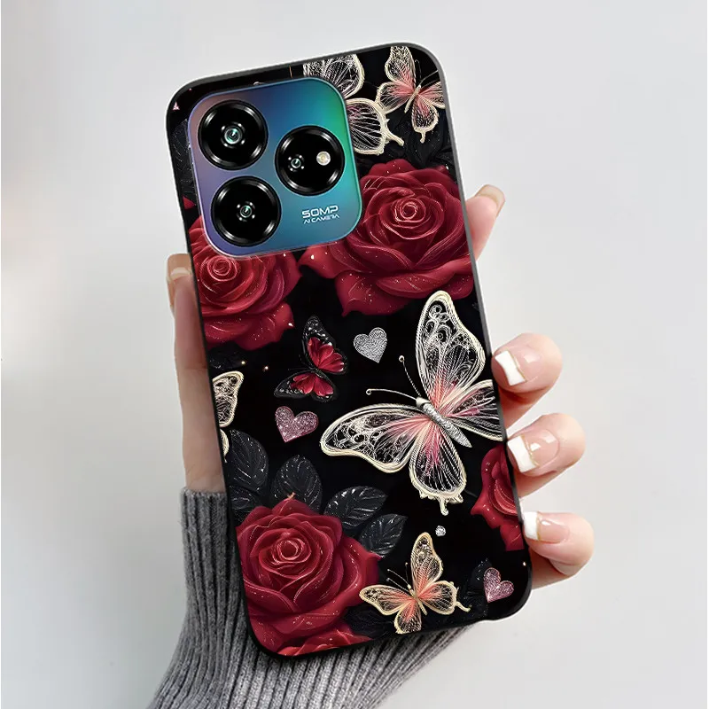 Black Soft Silicone Case with Cute Flower Cartoon Design