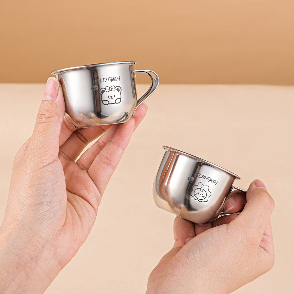 WORTHBUY Mini Cute Water Cup With Handle 304 Stainless Steel Milk Coffee Cup Portable Durable Tumbler Drinking Cup Kid Drinkware