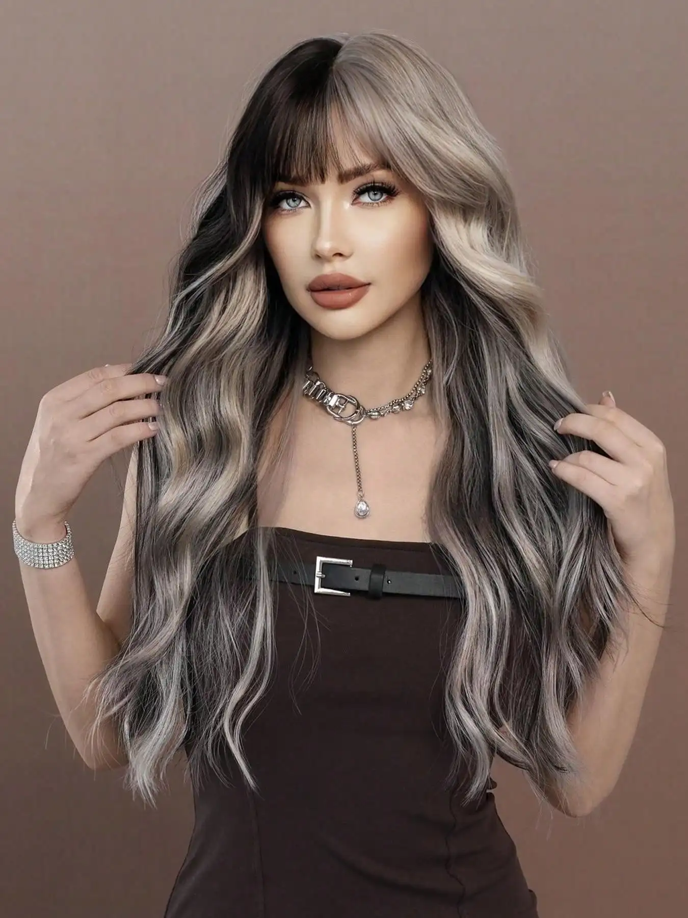 Wavy Ash Hair Wig with Bangs for Women Daily Party