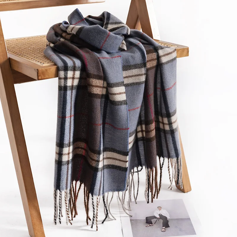 

Checkered Pattern Fashion Trend Men's Scarf Imitation Cashmere Autumn and Winter Commuting Cold Prevention High-end Feel Shawl