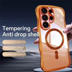 Wavy Pattern Glossy Transparent Shockproof Case - Galaxy S26+ (Orange)