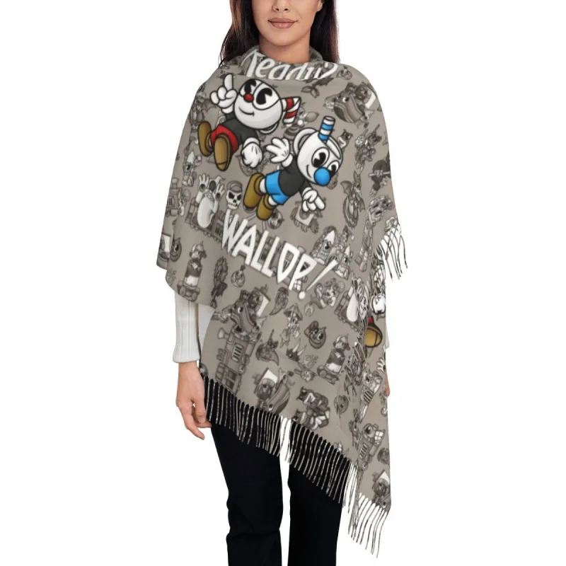 

Custom Print Ready Wallop Scarf Men Women Winter Warm Scarves Cartoon Cuphead Mugman Shawls Wraps