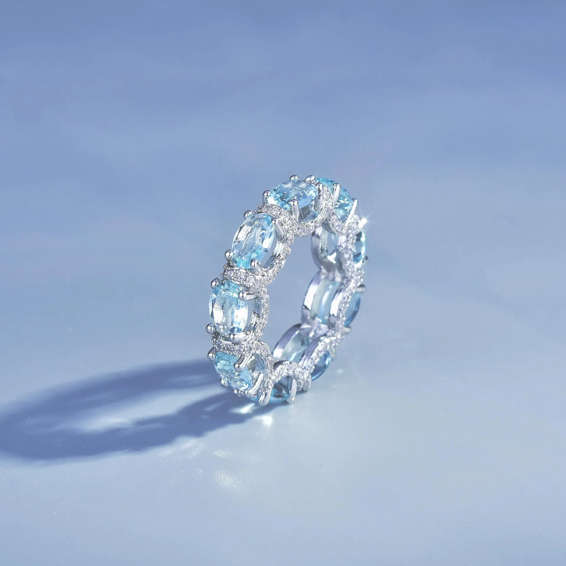 Fashion Jewelry Set for Women Round Aquamarine Bracelet Ring Sets Zircon Bridal Decoration Accessory Banquet Luxury Chain Gifts - 5