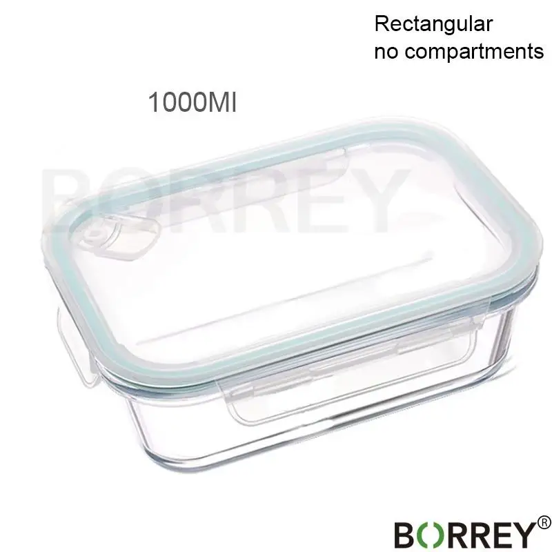 BORREY Microwave Glass Lunch Box Rectangle Glass Lunch Box With