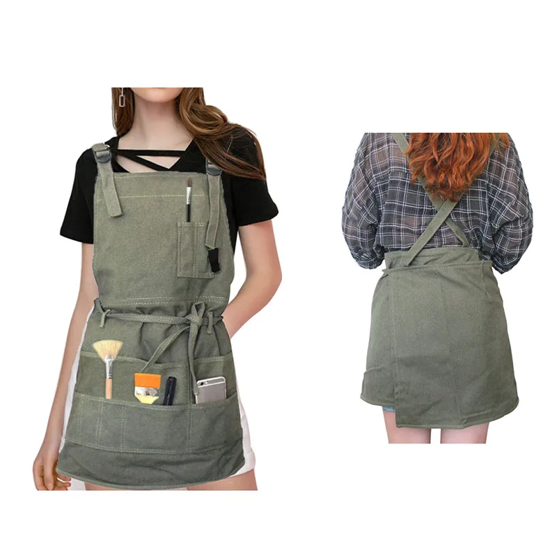 Adjustable Artist Apron With Pockets For Women Painter Canvas