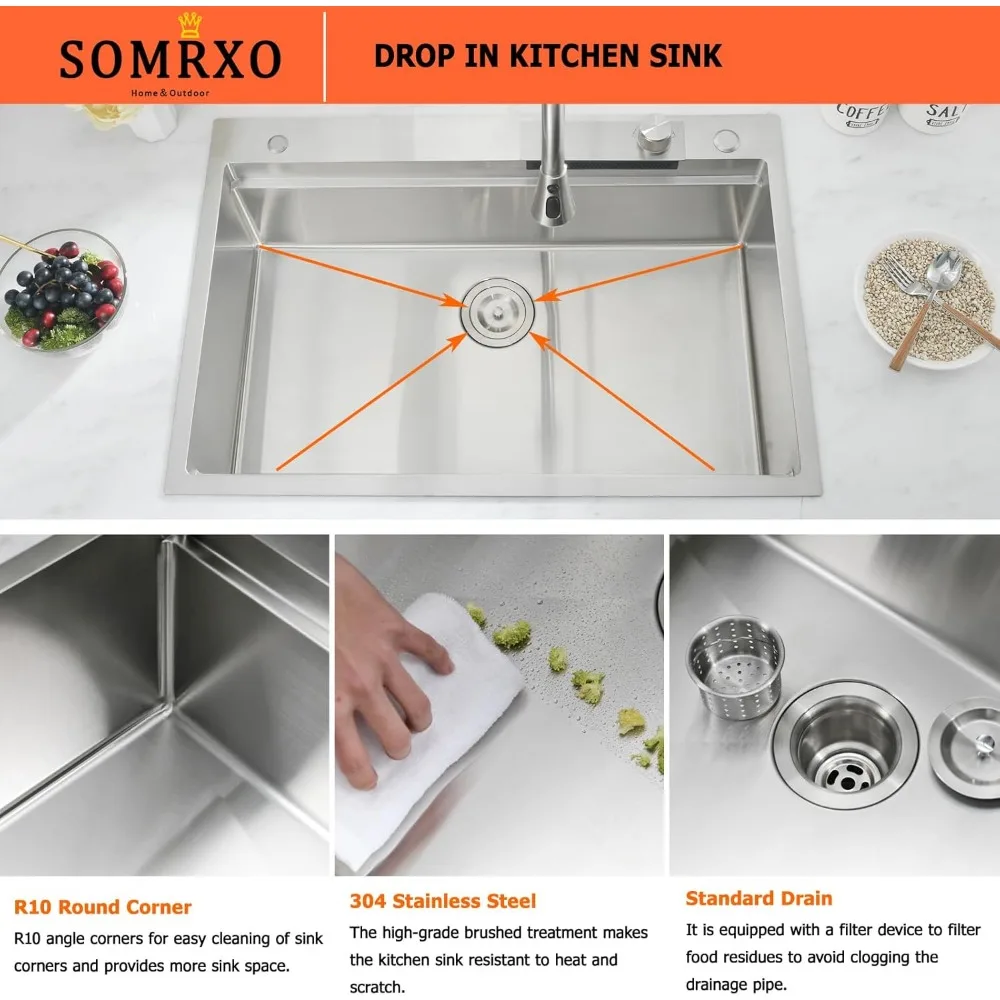 33 Inch Drop In Kitchen Sink With Waterfall Faucet-Kitchen Sink 33×22 Drop In Workstation Kitchen Sink 16 Gauge Stainless 6