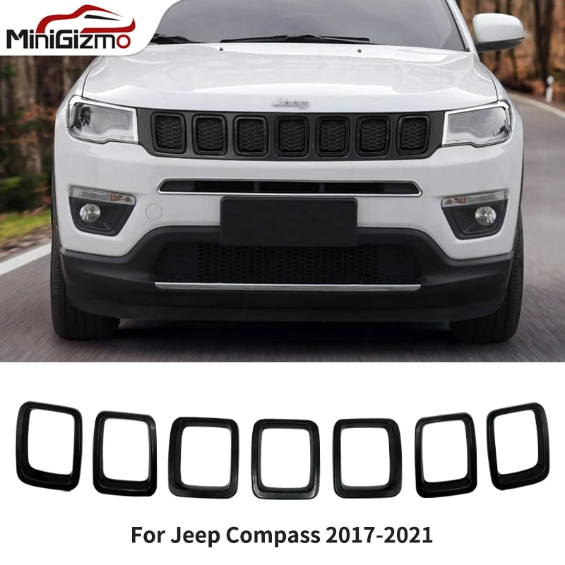 Наклейки на переднюю решетку радиатора автомобиля из АБС-пластика для Jeep Compass 2017-2021, хромированный Стайлинг, внешние автомобильные аксессуары