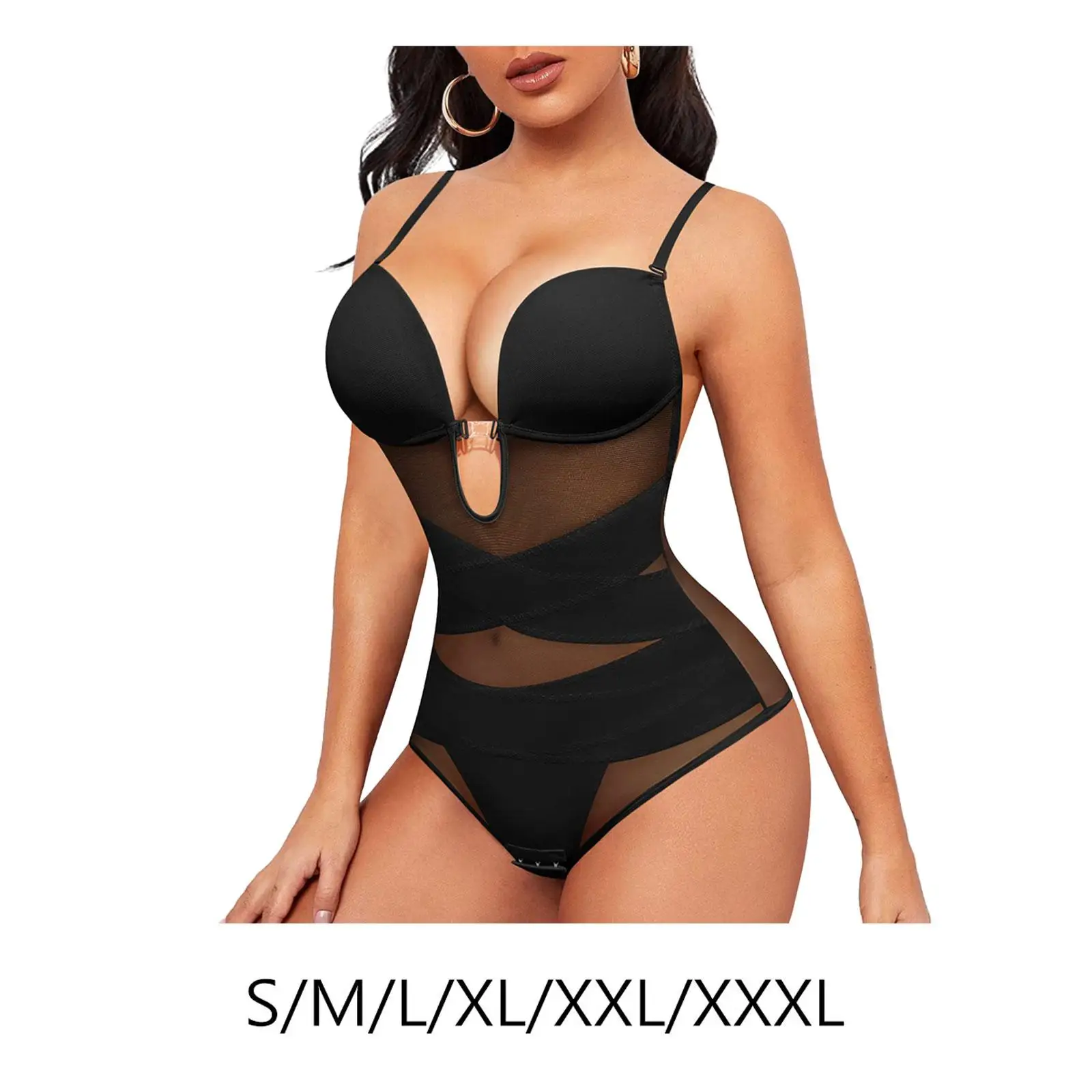 

Bodysuit Shapewear for Women Waist Trainer Camisole Backless Comfortable Deep V Neck Leotard Sculpting Suit Jumpsuit Black