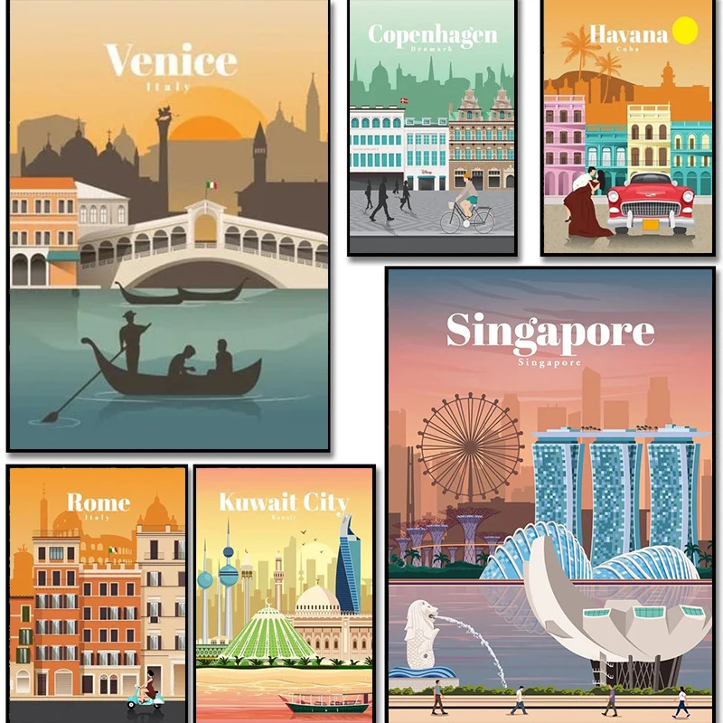 

Landscapes Travel To Singapore Poster Canvas Painting Abstract Posters and Prints Cuadros Wall Art Pictures for Living Room
