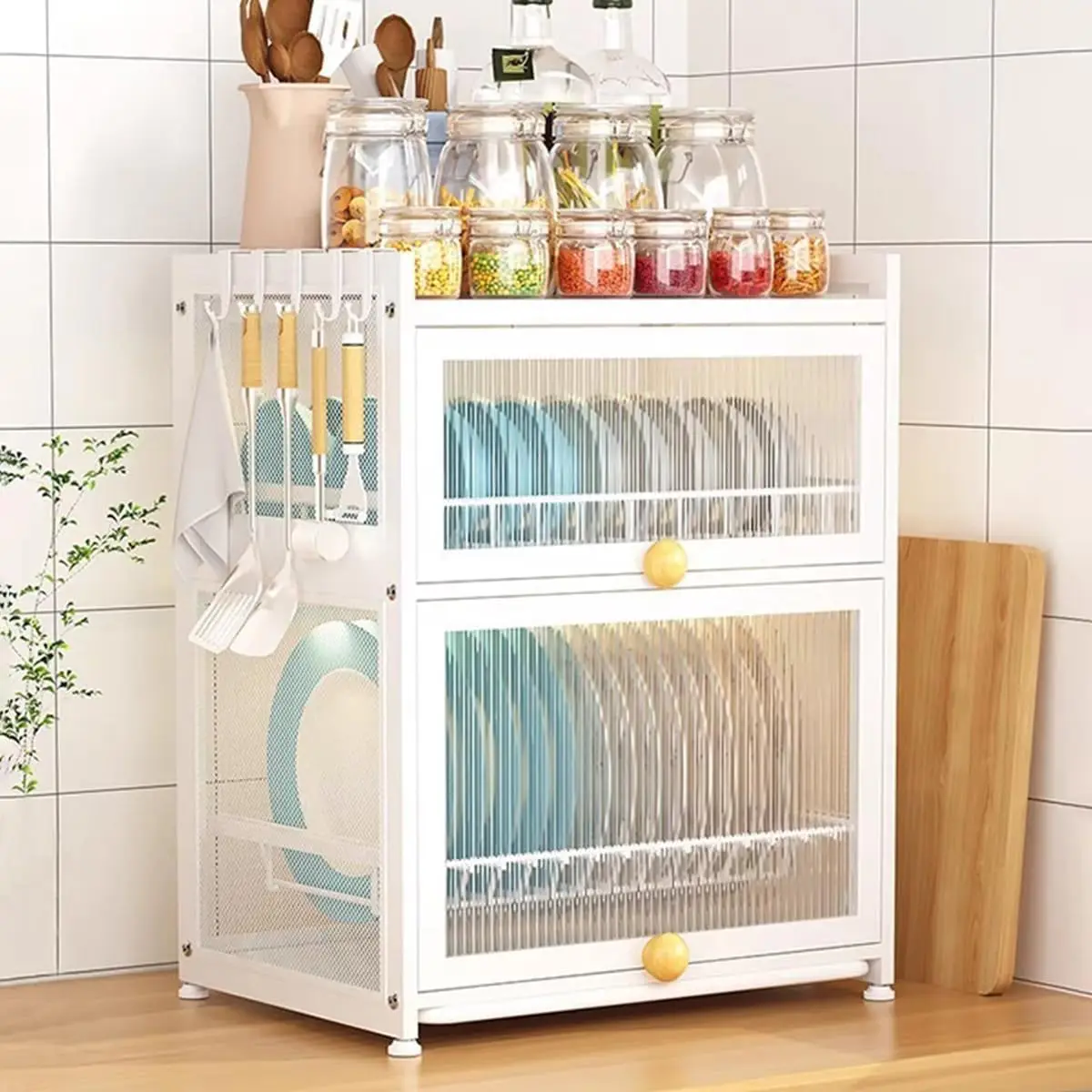 Medium Dish Drying Rack for Kitchen Counter, Stainless Steel Dish Strainer with Cover 2 Tier Kitchen Counter Utensil Holder