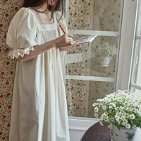 100% Cotton Princess Vintage Long Nightgowns French Embroidery Square Collar Short Sleeves Nightdress Ankle-Length Loose Nightie - Image 3