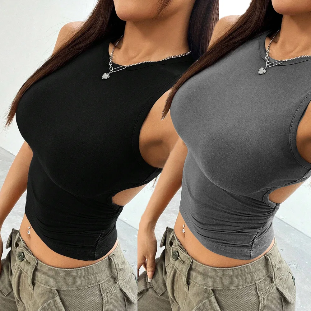 Casual Fashion Sexy Women's 2024 Solid Color Skinny Short Sleeveless Vest Top Ladies Sleeveless T-shirt Top Tank Top
