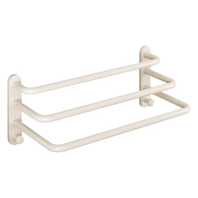 Cream Style Bathroom No Punch Towel Bar Bathroom Wall Mounted Towel Rack Bath Hanging Rack White Shelves