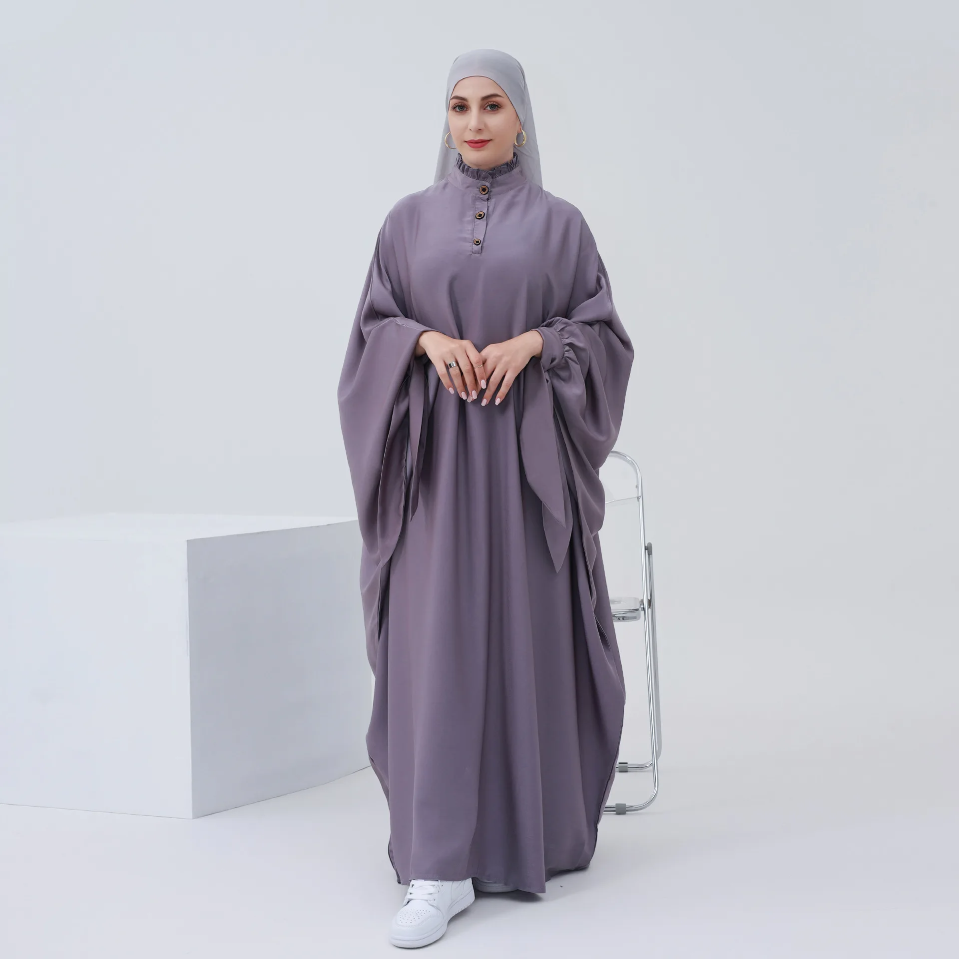 Wepbel Muslim Dress Women Turkey Swing Solid Color Long Batwing Sleeve Robe Abaya Islamic Clothing Dubai Kaftan Robe Dress