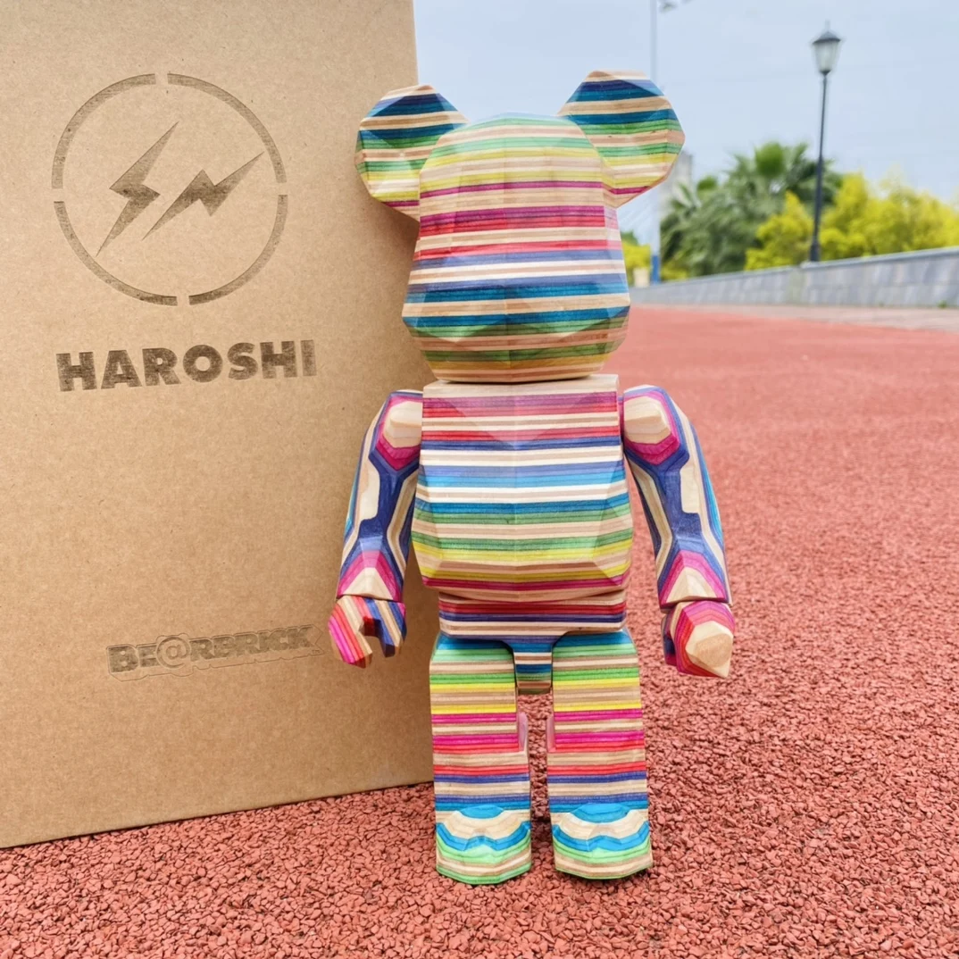 

Karimoku 400% Bearbrick 28cm - Diamond Rainbow Skateboard Haroshi Fragment Handcrafted Wooden Collectible for Display and Gift