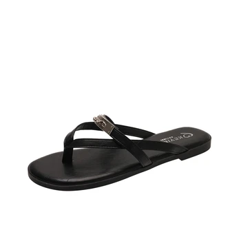 2026 New Fashion Casual Slip-On Flat Bottom Sandals with Lock Buckle for Beach Vacation Women Breathable Comfortable PU Leather 1