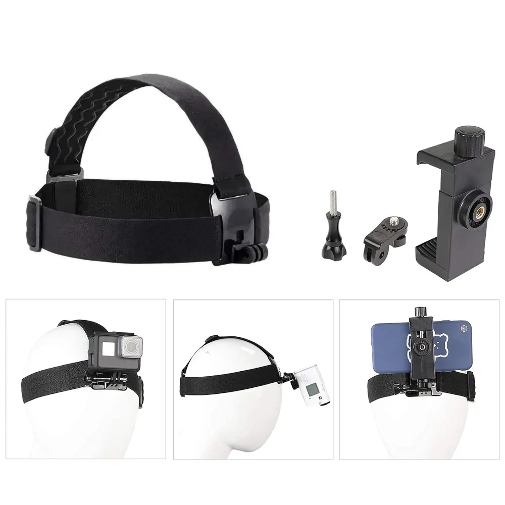 Head Mount Strap Mobile Phone Holder with Phone Clip for iPhone Samsung Smartphones GoPro Insta360 AKASO SJCAM DJI Action Camera