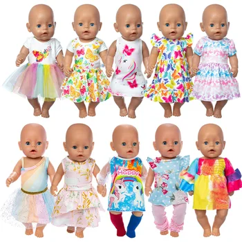 16-18 pollici/40-45 cm vestito da bambola vestiti per bambini nati carino farfalla stampa babydoll abbigliamento regali di compleanno per bambini 
