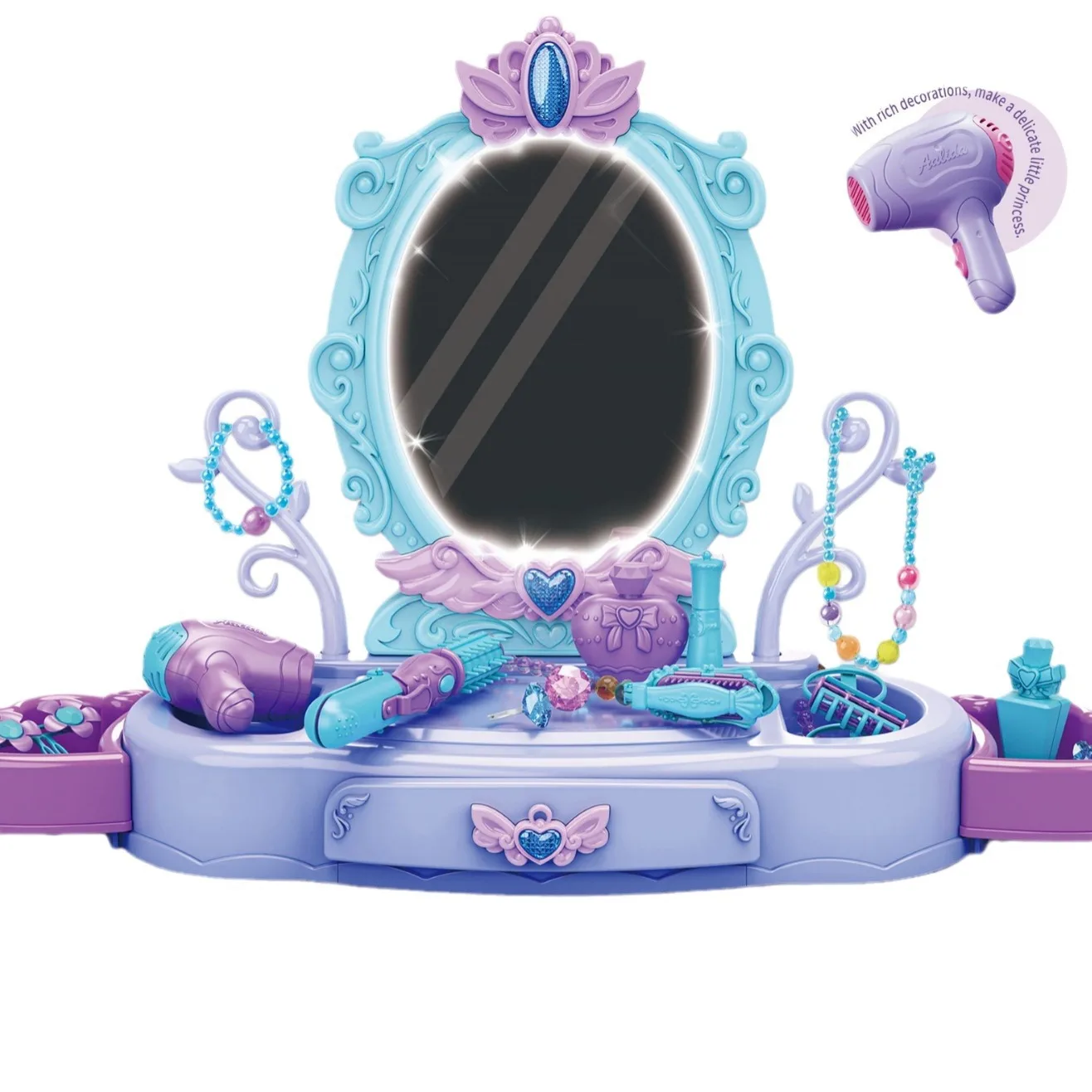 Children's Simulation Light Girl Dress Up Makeup Dressing Table Princess Jewelry Dressing suit Play Home Toy