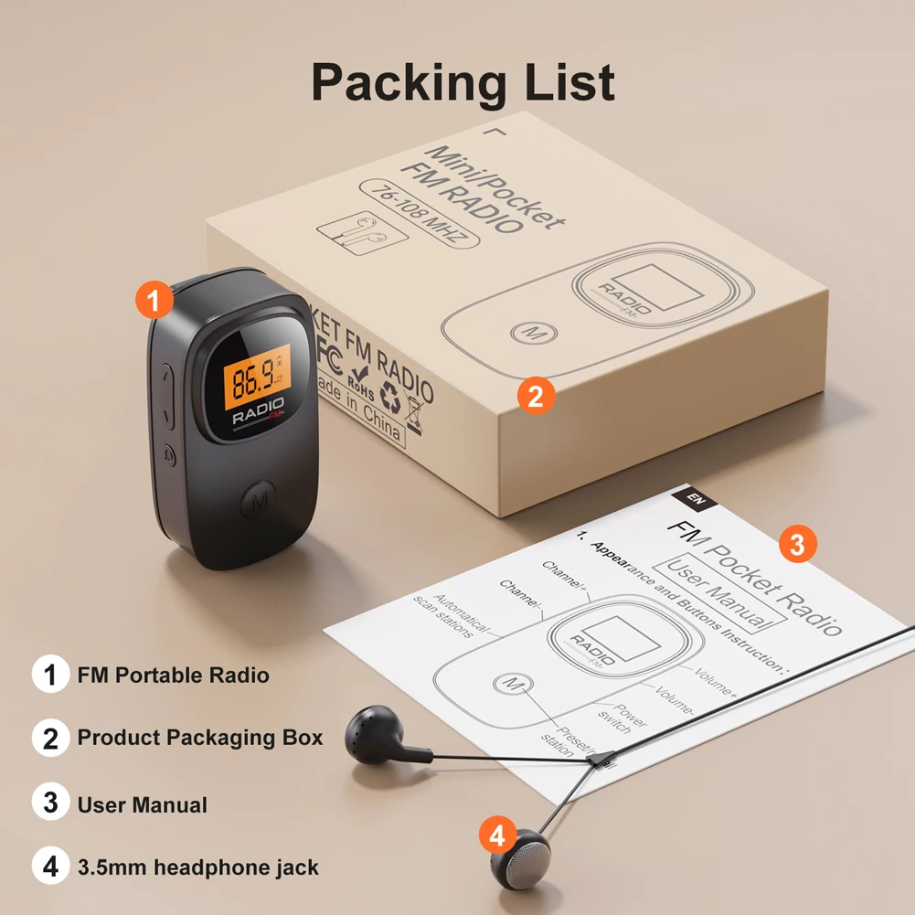 Portable Radio Digital Tuning Pocket Radio with 3.5mm Earphone Battery Operated Radio with Pocket Clip for Walking Jogging