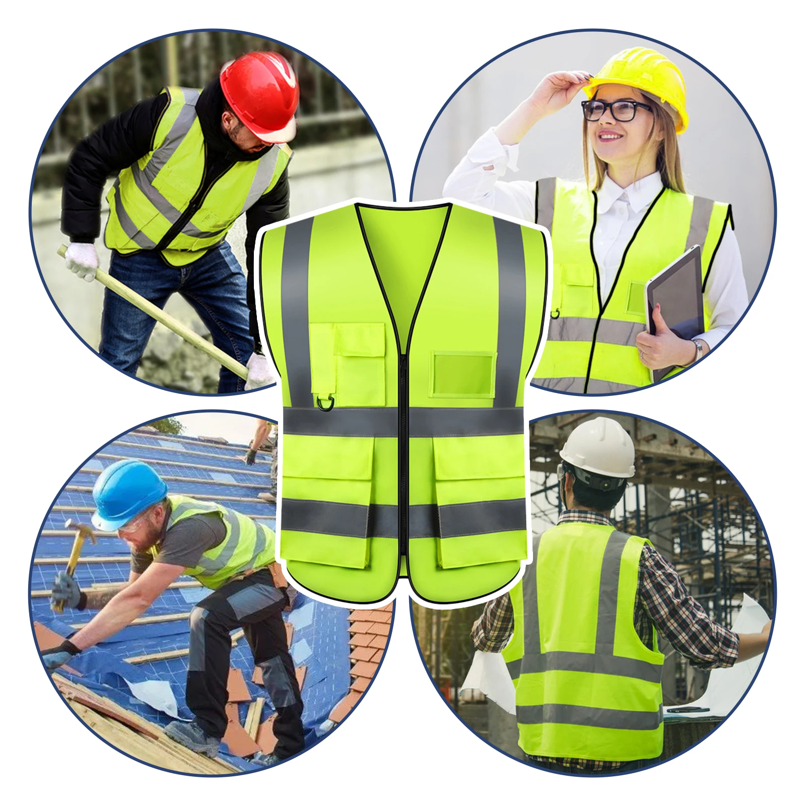 Reflective Safety Vest for Men Women Work Vest with Pockets and Zipper Reflective Workwear Vest