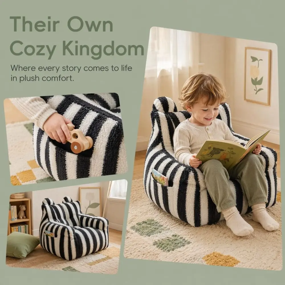 Divano Pigro in Tessuto Morbido con Contenitore, Design Basso a Terra, Poltrona Leggera, Comoda ed Ergonomica, Divano Orsetto per Bambini - immagine 4