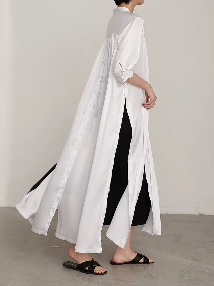 

Women White Bandage Irregular Big Size Long Blouse New Lapel Short Sleeve Shirt Fashion Tide Spring Summer 2022 M178