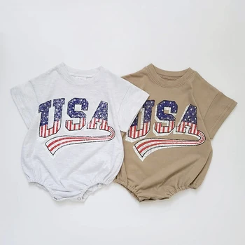 USA Print T-Shirt Romper Baby Clothes Romper for Newborns Bodysuit Short Sleeve Sweatshirt Onesie Jumpsuits Baby Boy Clothes
