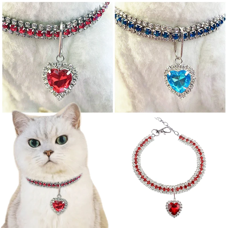Fashionable Heart Diamond  Collar For Dog Adjustable Durable Necklaces Cat  Pet Accessories Puppy Supplies Dogs Harness